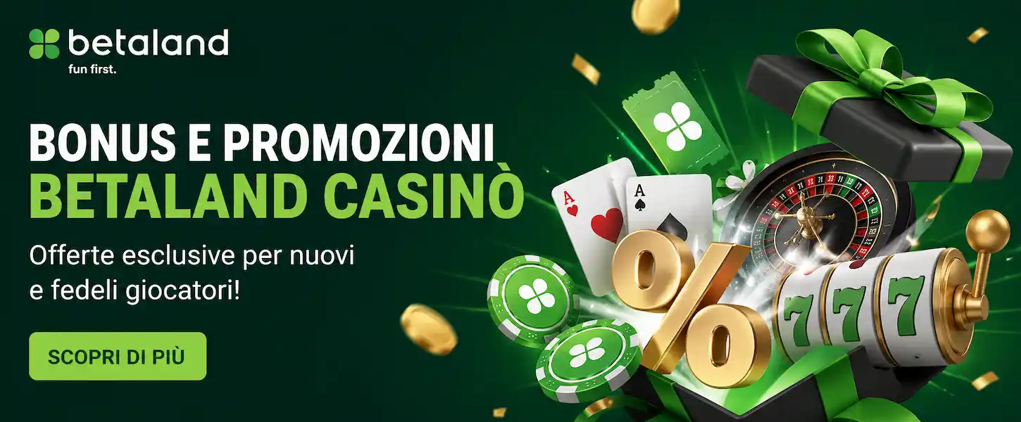 Bonus e promozioni Betaland Casinò con offerte esclusive, giochi, fiches e premi per i giocatori.