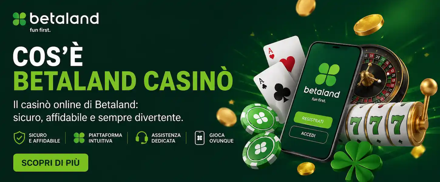 Betaland Casinò è un casinò online sicuro e affidabile con giochi, assistenza e accesso da mobile.